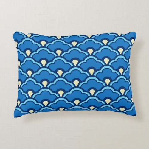 Deco Chinese Scallops Ocean Blue and Indigo Accent Pillow