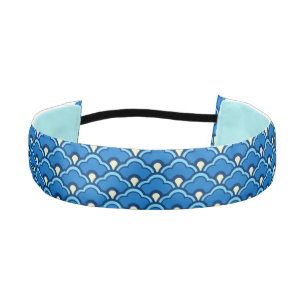 Deco Chinese Scallops, Ocean Blue and Indigo Athletic Headband