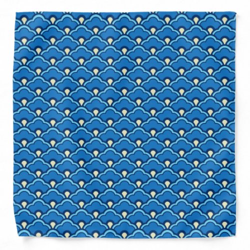 Deco Chinese Scallops Ocean Blue and Indigo Bandana