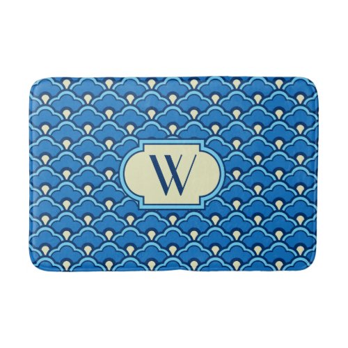 Deco Chinese Scallops Ocean Blue and Indigo Bathroom Mat