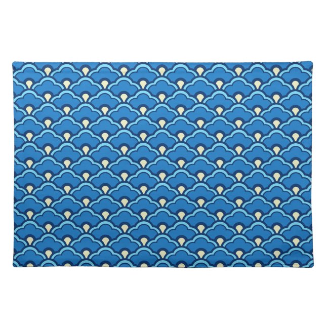 Deco Chinese Scallops, Ocean Blue and Indigo Cloth Placemat (Front)