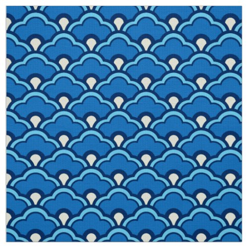 Deco Chinese Scallops Ocean Blue and Indigo Fabric