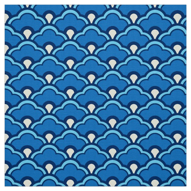 Deco Chinese Scallops, Ocean Blue and Indigo Fabric (Swatch)