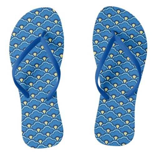 Deco Chinese Scallops Ocean Blue and Indigo Flip Flops