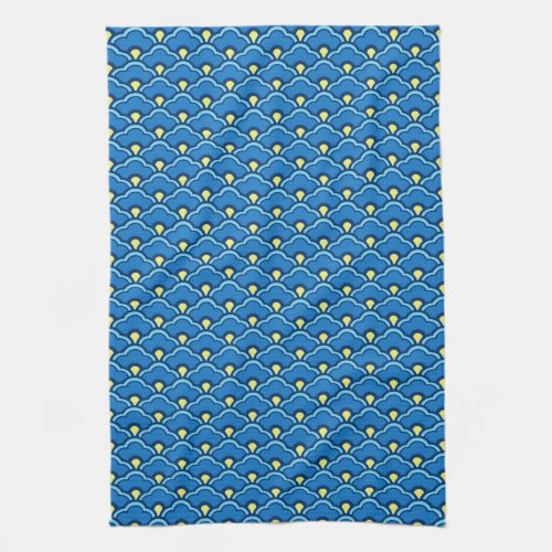 Deco Chinese Scallops Ocean Blue and Indigo Kitchen Towel