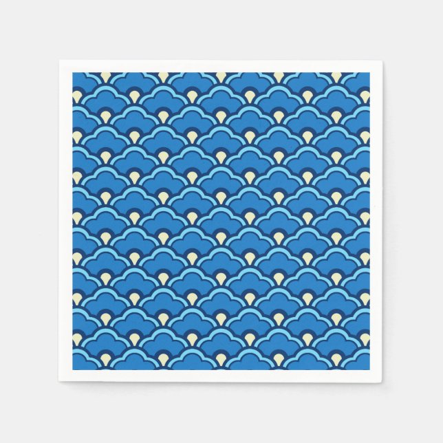 Deco Chinese Scallops, Ocean Blue and Indigo Napkins (Front)