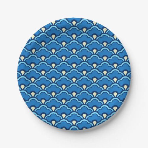 Deco Chinese Scallops Ocean Blue and Indigo Paper Plates