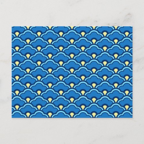 Deco Chinese Scallops Ocean Blue and Indigo Postcard