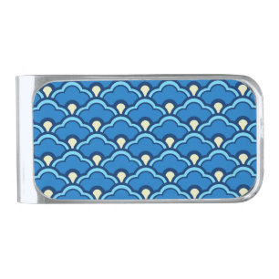 Deco Chinese Scallops, Ocean Blue and Indigo Silver Finish Money Clip