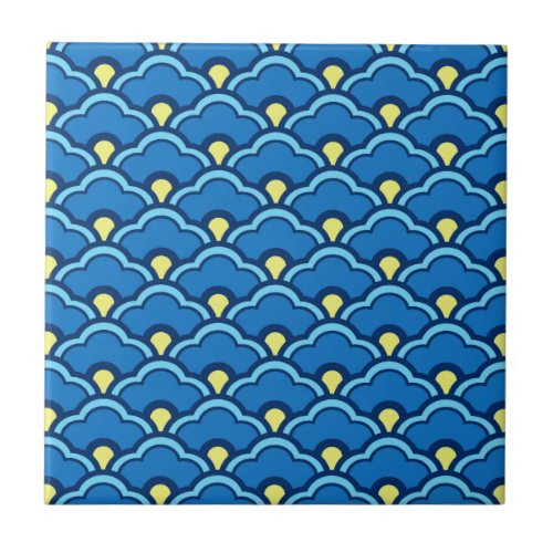 Deco Chinese Scallops Ocean Blue and Indigo Tile