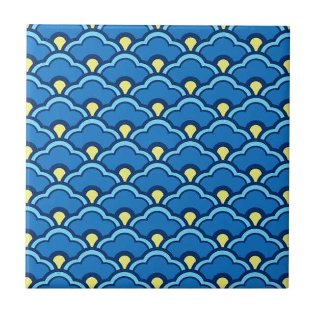 Deco Chinese Scallops, Ocean Blue and Indigo Tile (Front)