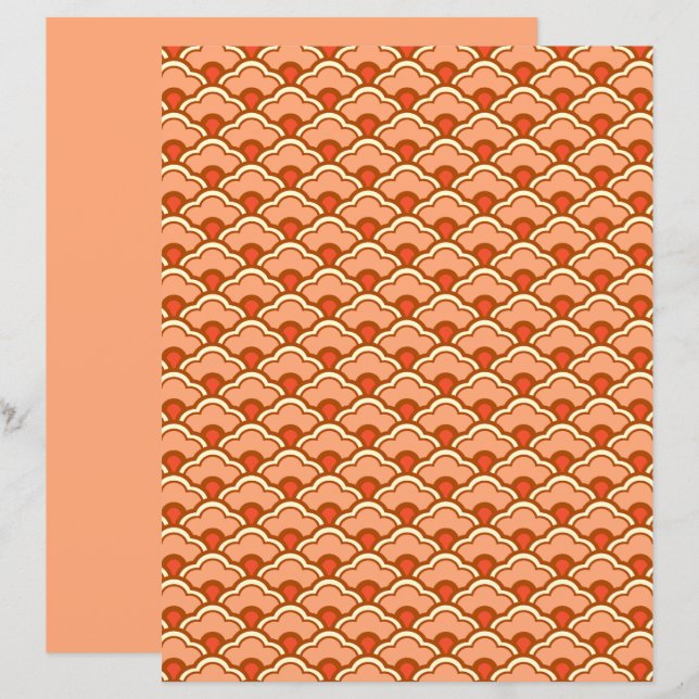Deco Chinese Scallops, Peach, Rust and Cream (Front/Back)