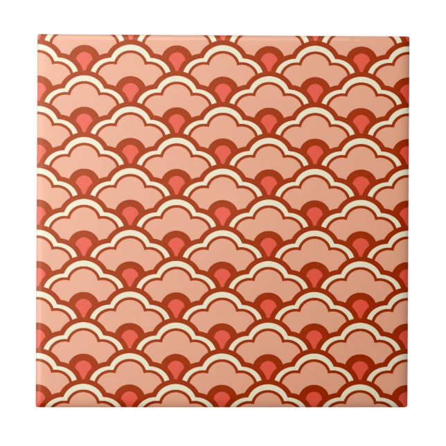 Deco Chinese Scallops, Peach, Rust and Cream Ceram Ceramic Tile (Front)