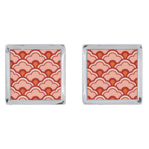 Deco Chinese Scallops, Peach, Rust and Cream Cufflinks