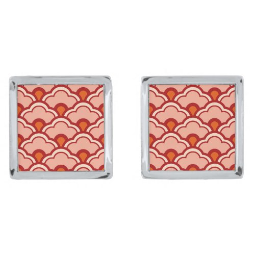 Deco Chinese Scallops Peach Rust and Cream Cufflinks