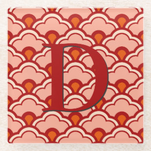 Deco Chinese Scallops, Peach, Rust and Cream Glass Coaster