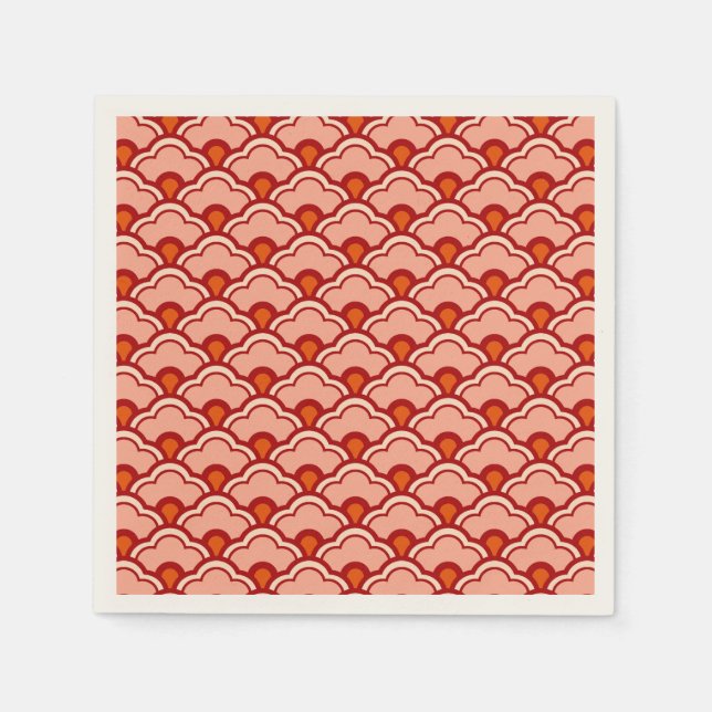 Deco Chinese Scallops, Peach, Rust and Cream Paper Napkins (Front)