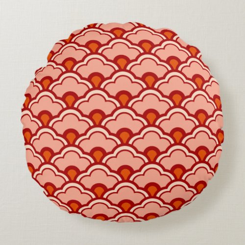 Deco Chinese Scallops Peach Rust and Cream Round Pillow