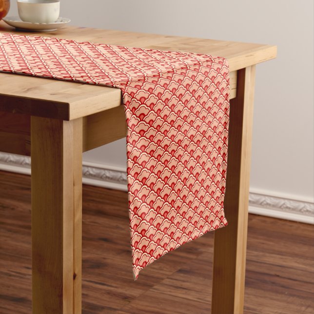 Deco Chinese Scallops, Peach, Rust and Cream Short Table Runner (In Situ)