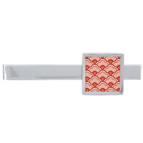 Deco Chinese Scallops Peach Rust and Cream Silver Finish Tie Clip