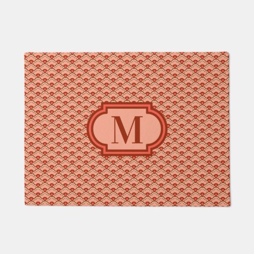 Deco Chinese Scallops Peach  Rust with Monogram Doormat