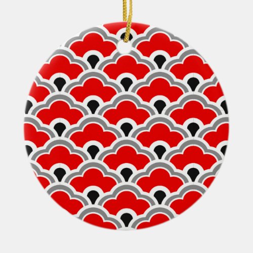 Deco Chinese Scallops Red Grey Black and White Ceramic Ornament