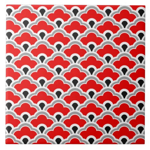 Deco Chinese Scallops Red Grey Black and White Ceramic Tile