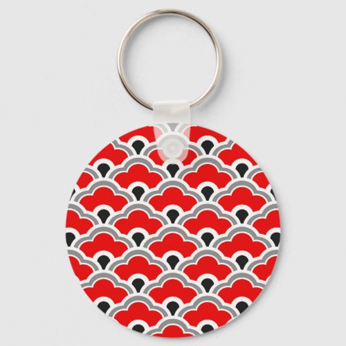Deco Chinese Scallops Red Grey Black and White Keychain