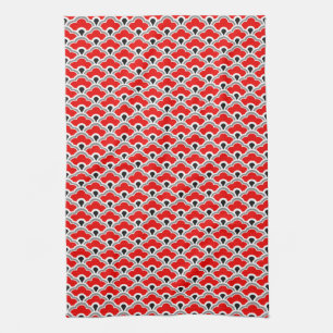 Deco Chinese Scallops, Red, Grey, Black and White Kitchen Towel