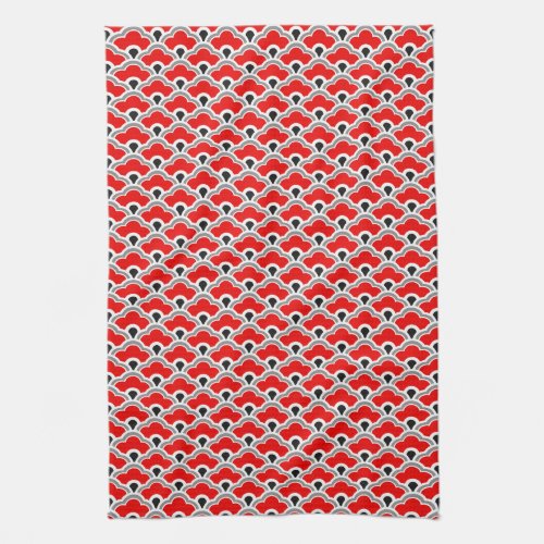 Deco Chinese Scallops Red Grey Black and White Kitchen Towel