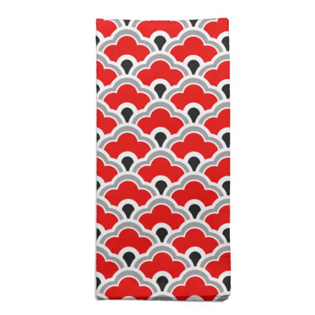 Deco Chinese Scallops, Red, Grey, Black and White Napkin (Folded)
