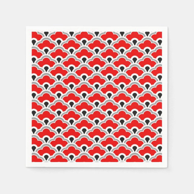 Deco Chinese Scallops, Red, Grey, Black and White Napkins (Front)