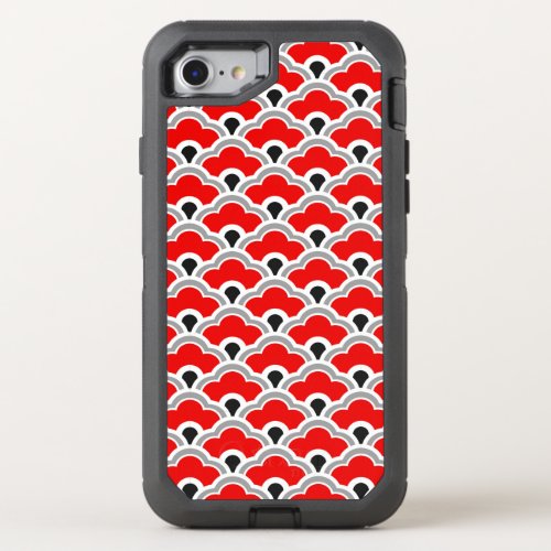 Deco Chinese Scallops Red Grey Black and White OtterBox Defender iPhone SE87 Case