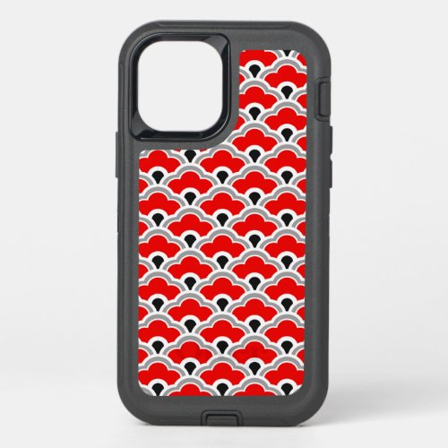 Deco Chinese Scallops Red Grey Black and White OtterBox Defender iPhone 12 Pro Case
