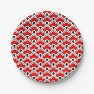 Deco Chinese Scallops, Red, Grey, Black and White Paper Plates