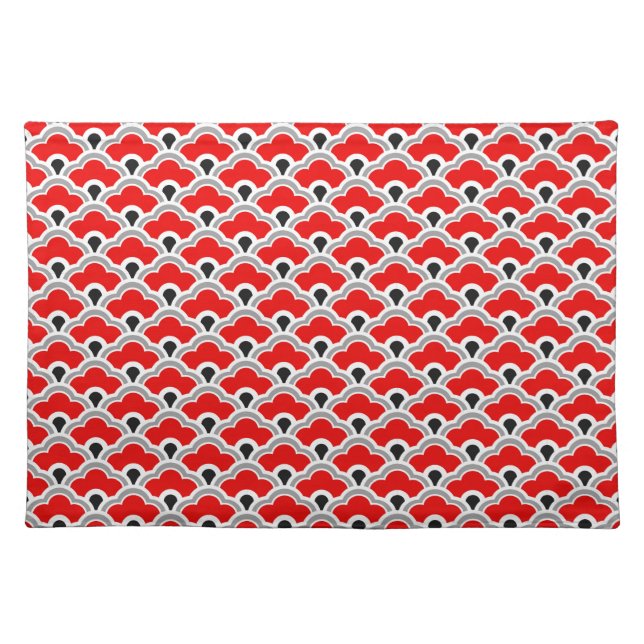 Deco Chinese Scallops, Red, Grey, Black and White Placemat (Front)