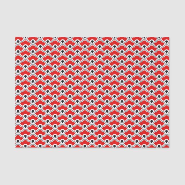 Deco Chinese Scallops, Red, Grey, Black and White Tissue Paper (Front)
