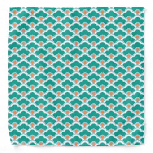 Deco Chinese Scallops Teal Aqua and Coral Bandana