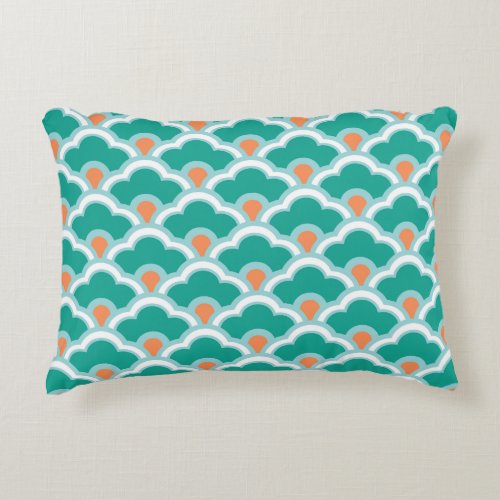 Deco Chinese Scallops Teal Aqua and Coral Decorative Pillow