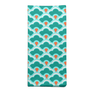Deco Chinese Scallops, Teal, Aqua and Coral Napkin