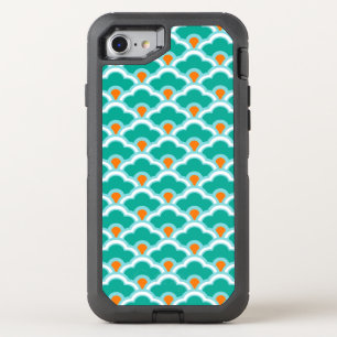 Deco Chinese Scallops, Teal, Aqua and Coral OtterBox Defender iPhone SE/8/7 Case