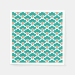 Deco Chinese Scallops, Teal, Aqua and Coral Paper Napkins