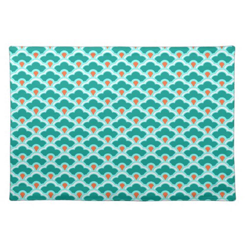 Deco Chinese Scallops Teal Aqua and Coral Placemat