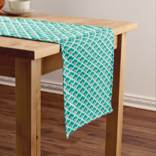 Deco Chinese Scallops, Teal, Aqua and Coral Short Table Runner