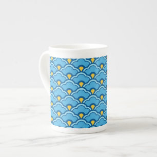 Deco Chinese Scallops, Turquoise and Aqua Bone China Mug