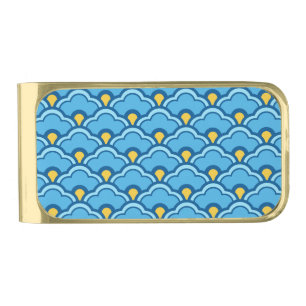 Deco Chinese Scallops, Turquoise and Aqua Gold Finish Money Clip