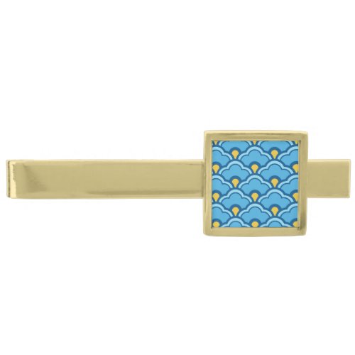 Deco Chinese Scallops Turquoise and Aqua Gold Finish Tie Clip