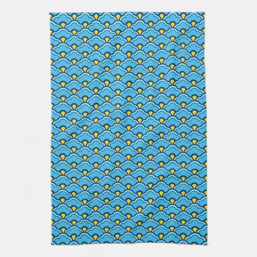 Deco Chinese Scallops Turquoise and Aqua Kitchen Towel