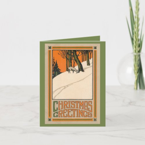 Deco Christmas card with deer snow and trees