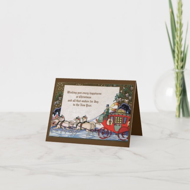 Deco Coach Horses Holiday Christmas Card (Front)